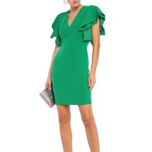 Black Halo Simona Ruffled Crepe Mini - Emerald Green 0